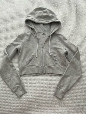 Hollister Heather Gray Full-Zip Hoodie with Logo